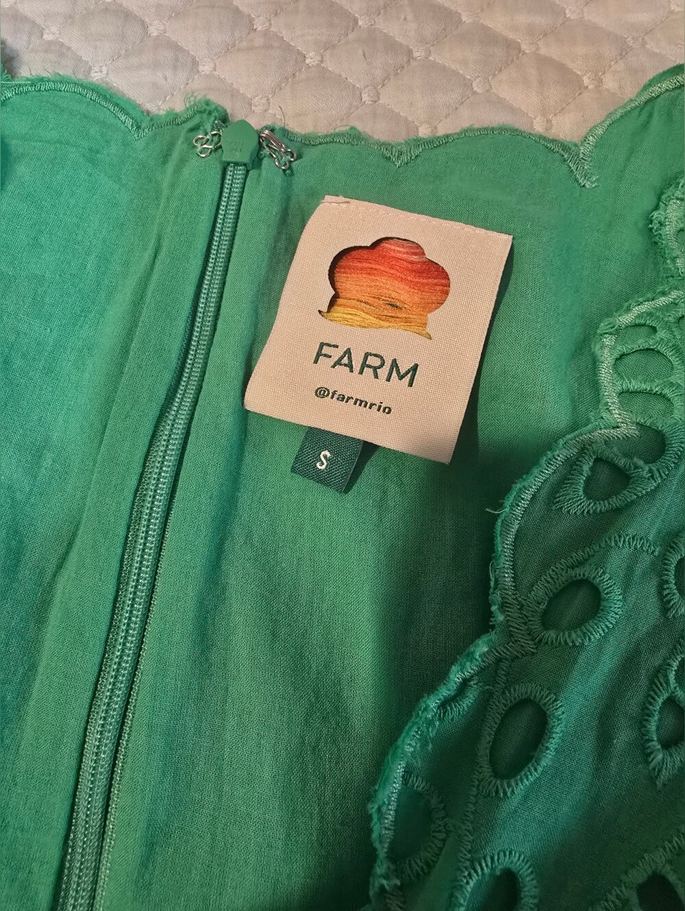 Farm Rio Green Richelieu Cutwork Midi Dress Size Small - Picture 7 of 14